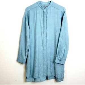COS Blouse Tunic Pale Blue Button Down Long Sleeve Band Neck Top